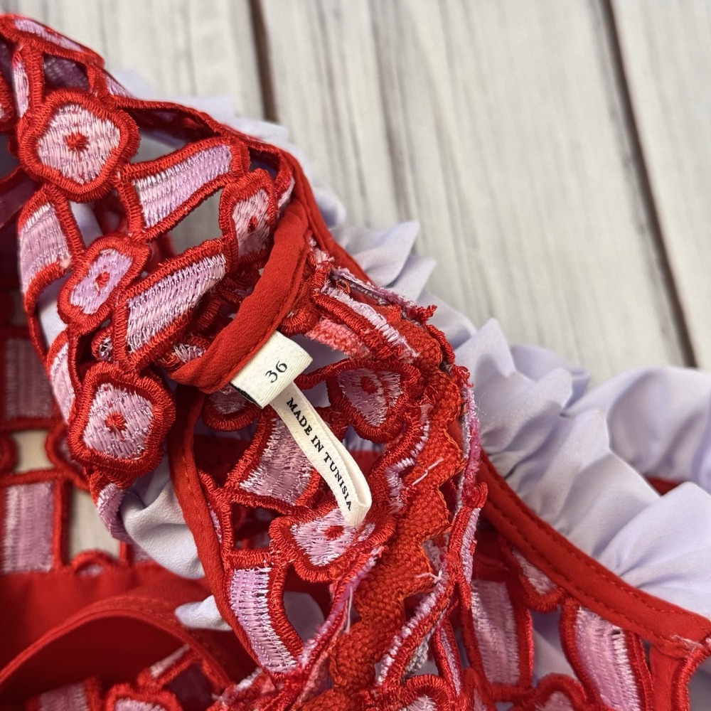Sandro Paris Textured Lace Split Neck Dress Size 36‎ Small Women's Red - Picture 8 of 14